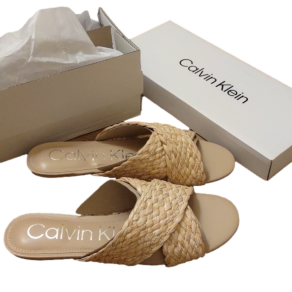 Calvin Klein Shoes - Calvin Klein Women's June Casual Slip-On Flat Sandals, Light Natural, Size 7M